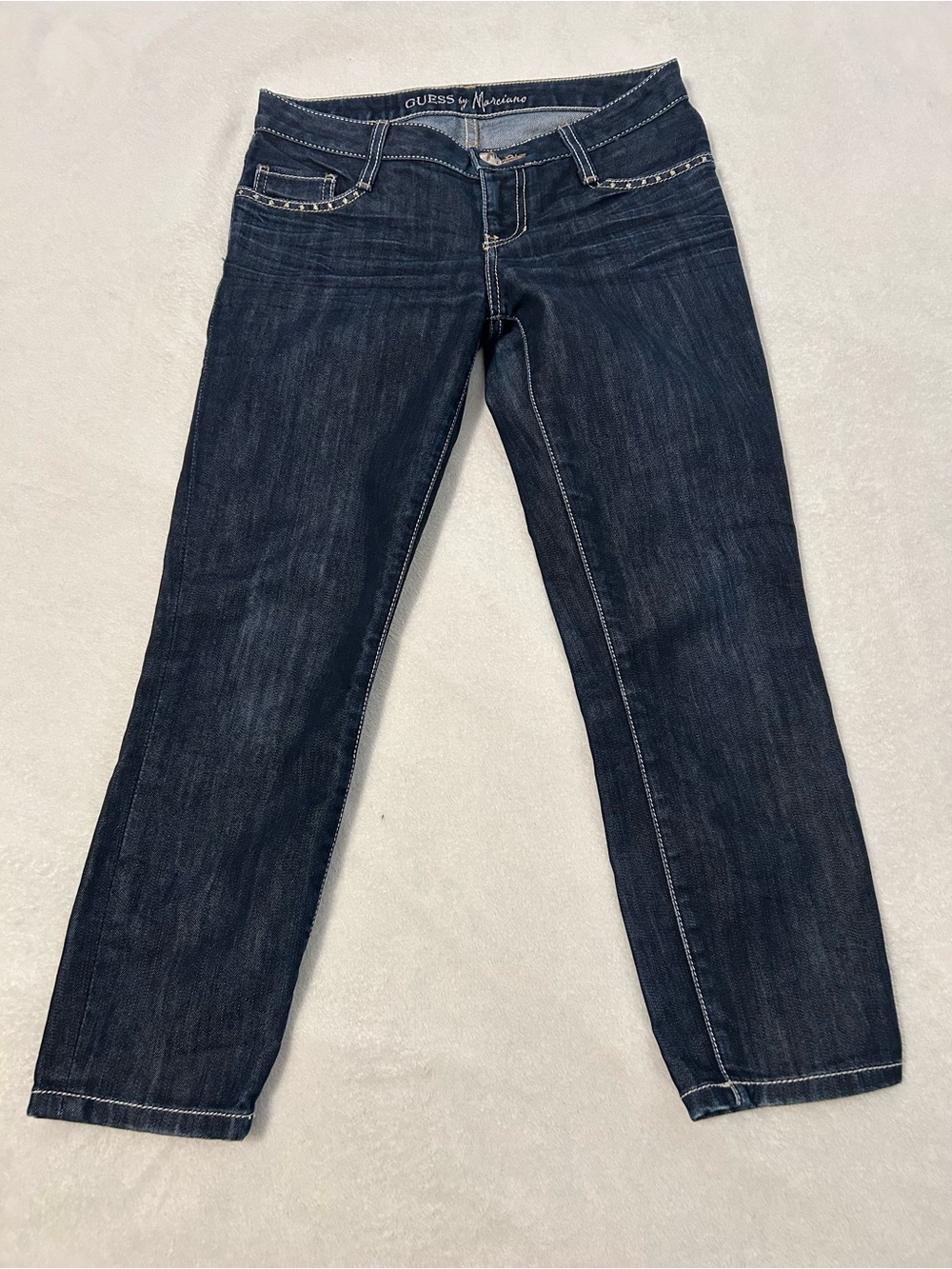 GUESS By Marciano - Vintage Y2K Dark Blue Lowrise Capris with Beaded Embroidery